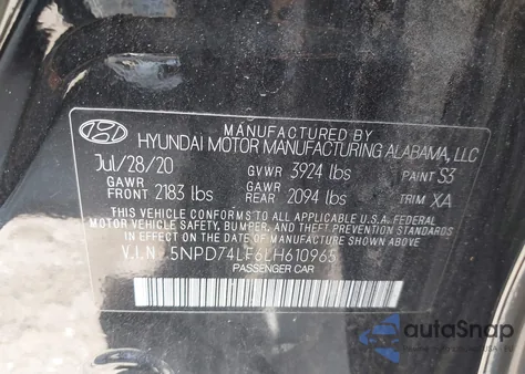 2020 Hyundai Elantra Se from USA, damaged, VIN 5NPD74LF6LH610965